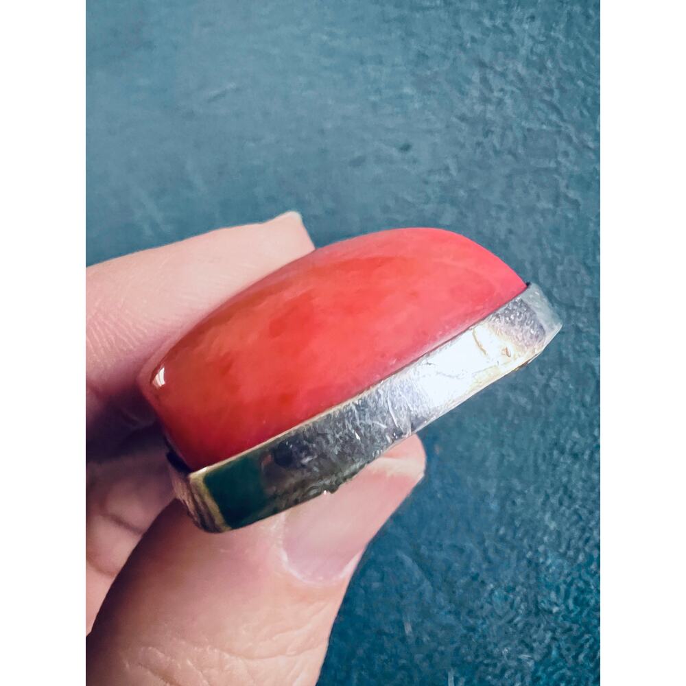Vintage Mexico 925 Sterling Silver Red Coral Pendant 1.5” Bold Modernist Design - Picture 5 of 10